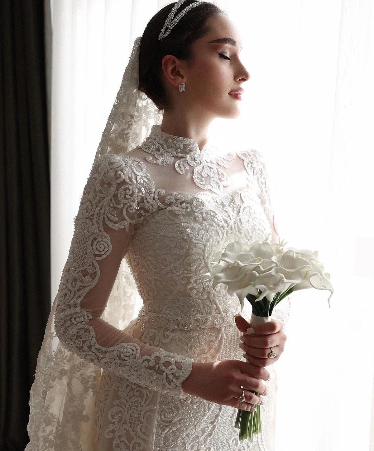 Customized Mermaid Wedding Dresses Long Sleeves High Neck Appliques Amanda Novias Official Beads Bridal Gowns Vestina De Novia