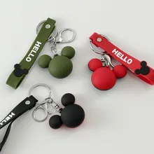 

2022 Cute Mickey Head keychain For Keys Creative Long Key chain With Lanyard Kids Girl Women Bag Charm Pendant Car Keyring Gift