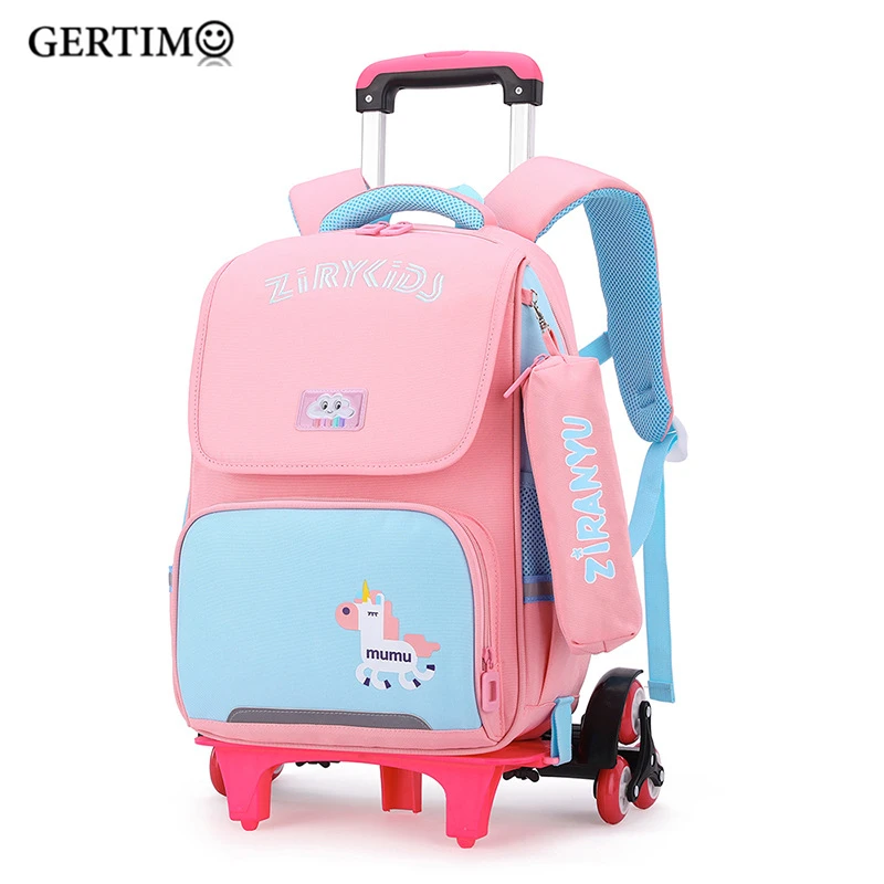 

Primary Trolley School bag for Girls Boys Removable Waterproof School Backpack on Wheels Children Bookbag kids Schoolbag mochila