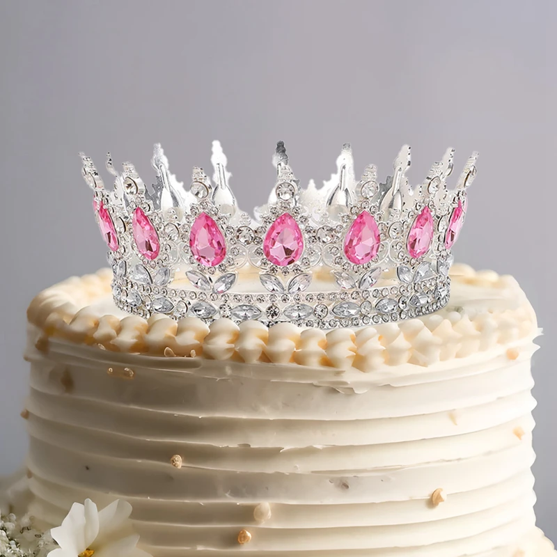 Elegant Crystal Crown Cake Topper for Celebrations - Gold, Silver, Pink