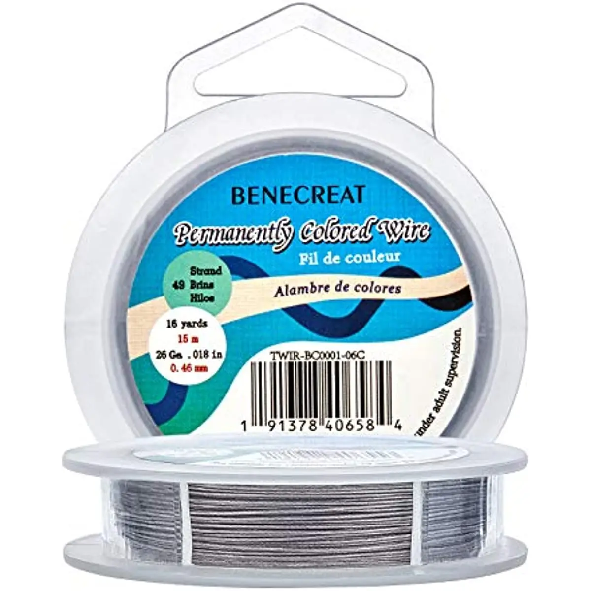 

49 Strands Bead String Wire (0.46MM, 49FT) Nylon Coated Stainless Steel Beading Wire for Necklace Bracelet Making, Gray
