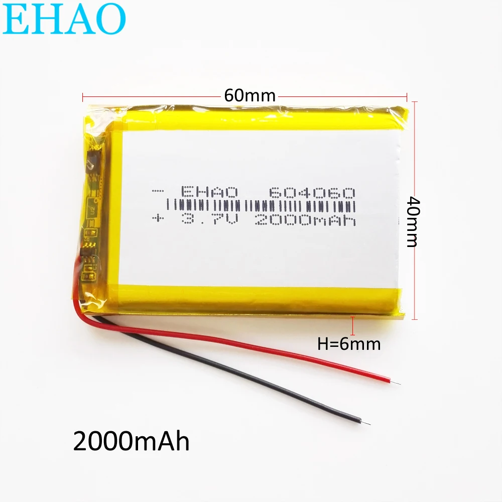 Bateria Recarregável Lipo do Polímero do Lítio para Mp3 Dvd Pad Câmera Alto-falante Gravador Gps dv 6*40*60 mm Peças 3.7v 2000mah 604060 - Image 4