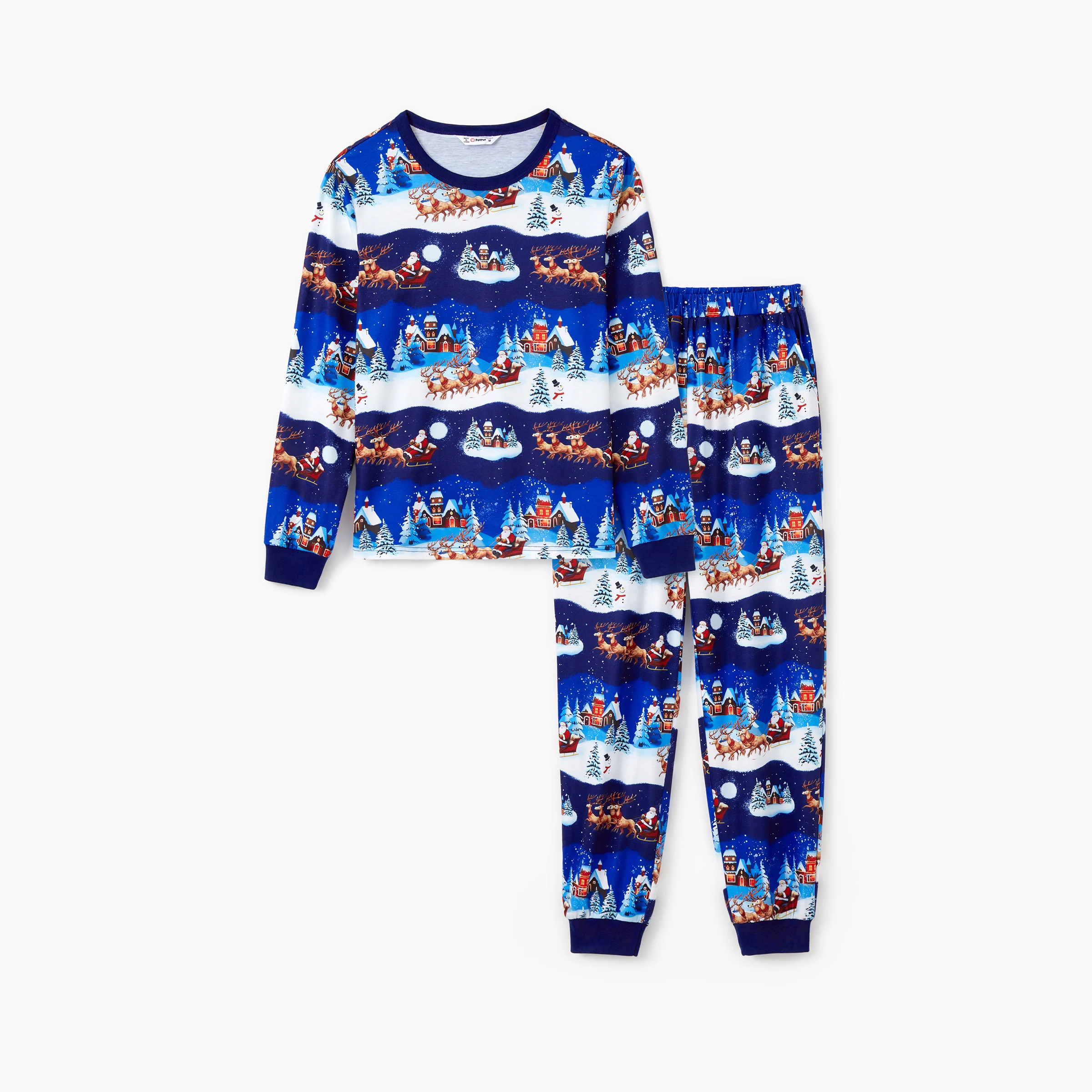 thumbnail image 5 of Conjunto de pijamas navideños familiares a juego con trineo de Papá Noel y estampado de renos con bolsillos (resistentes al fuego), 5 of 5