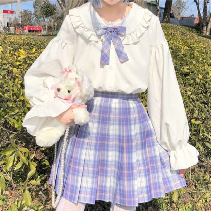 Japanese Sweet Shirt Lolita Blouses Kawaii Doll Collar Long Sleeve Student Jk Uniform