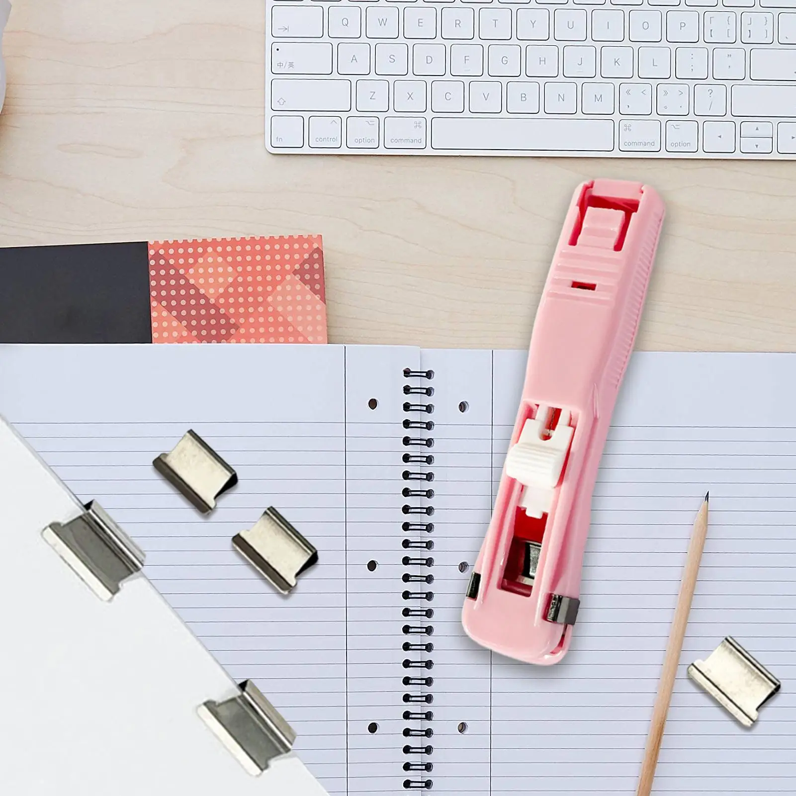 바인더 클립 스테이플러 45매 용량 파일 클램프 패스너(50개 금속 리필 포함) 데스크탑 재사용 가능 휴대용 사무실 학교 가정용