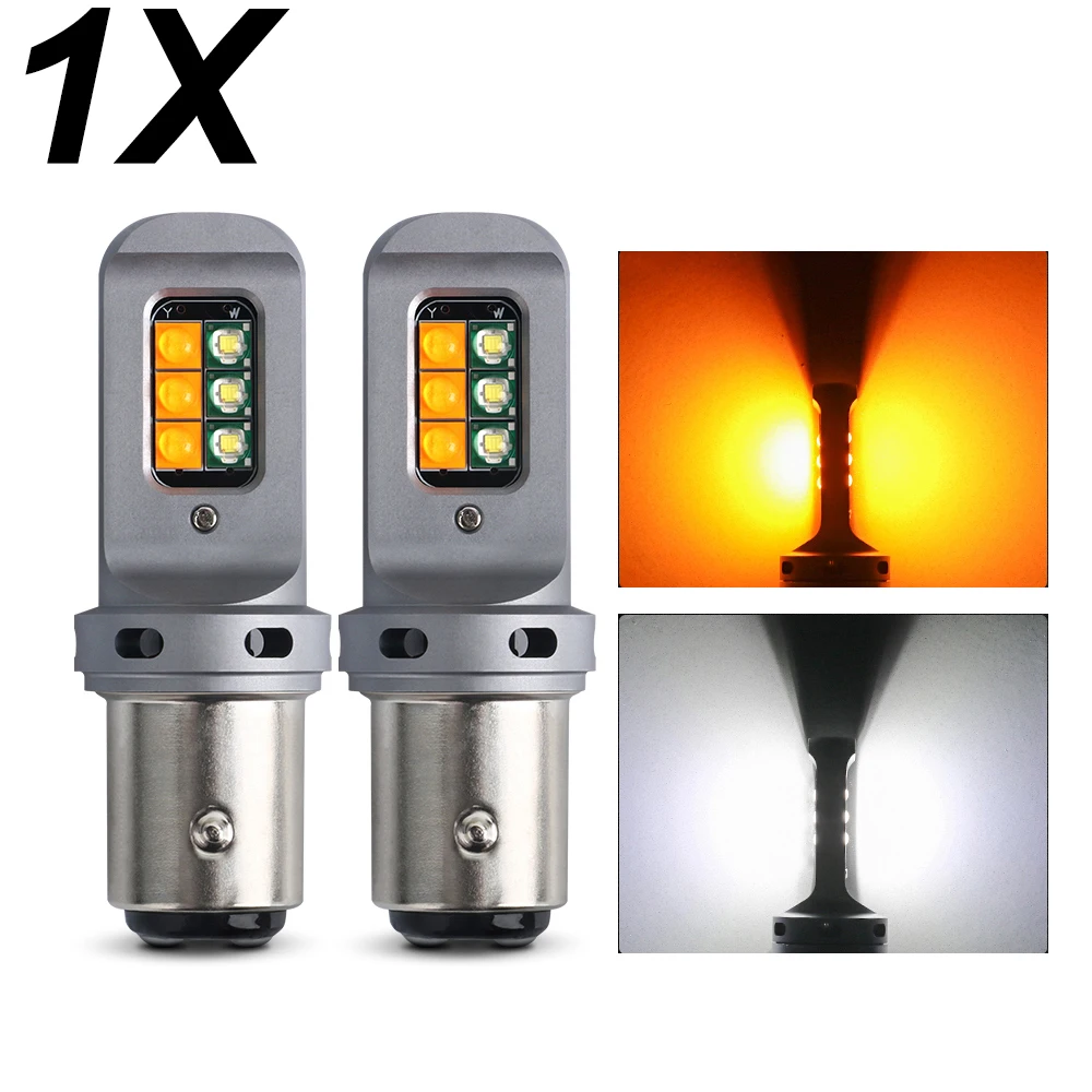 

1pcs 1157 P21/5W BAY15D T20 7443 W21/5W T25 3157 P27/7W DRL White Turn Signal Lights Amber Yellow Two Colors 1800LM 12V