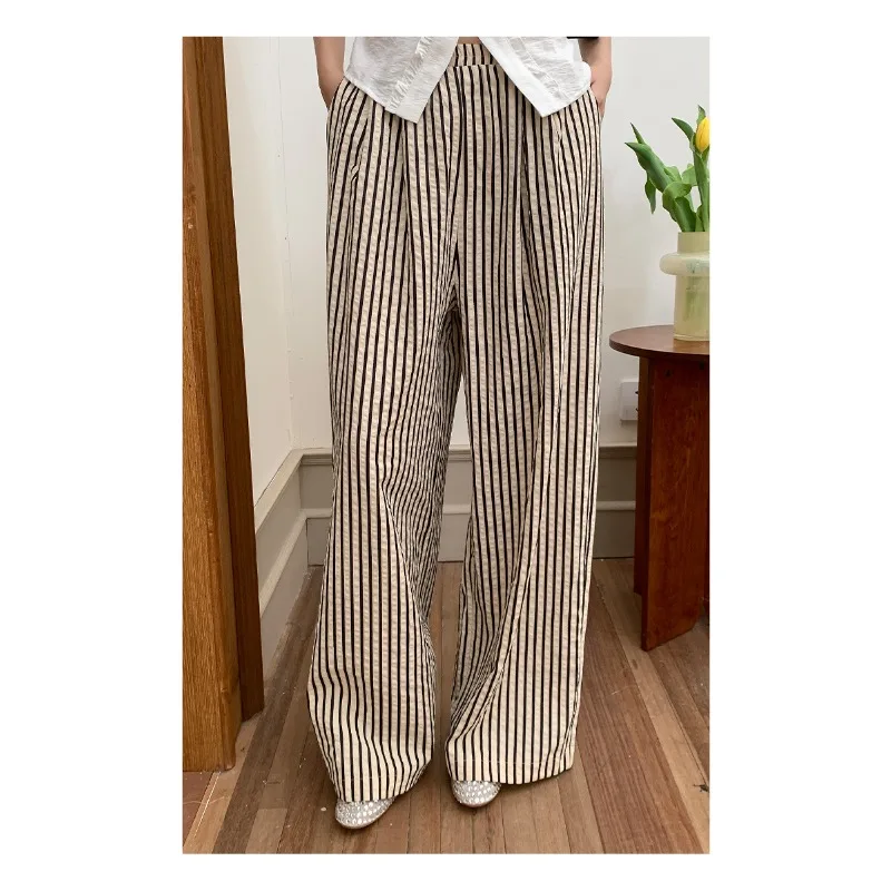Deeptown Casual Oversized Striped Pants Woman Harajuku Korean Fashion Baggy Trousers Y2k Japanese Old Money Style Loose Summer