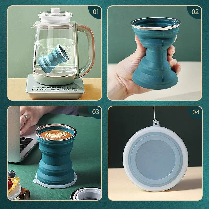 Silicone Folding Water Cup Portable Water Bottle Heat Resistant Mug with Lid Collapsible Outdoor Travel Camping Drinking Cups folding cup