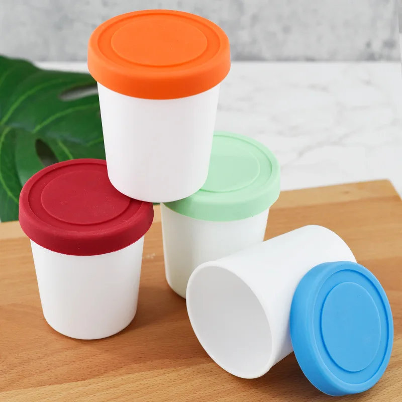 Ice Cream Freezer Cups Silicone Lids Reusable Dessert Containers