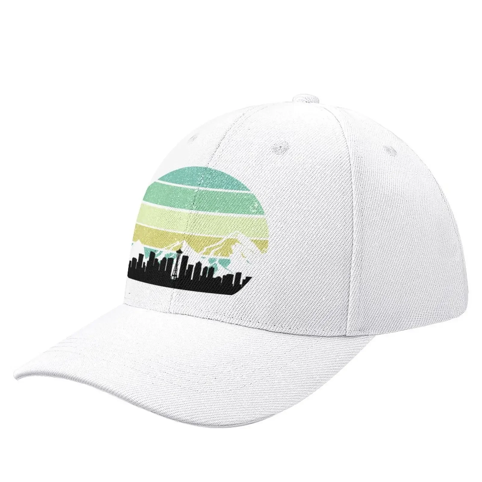 

Retro Seattle Skyline with Mountains Baseball Cap Sunscreen Hat Man Luxury fashionable Hats For Women Men'S