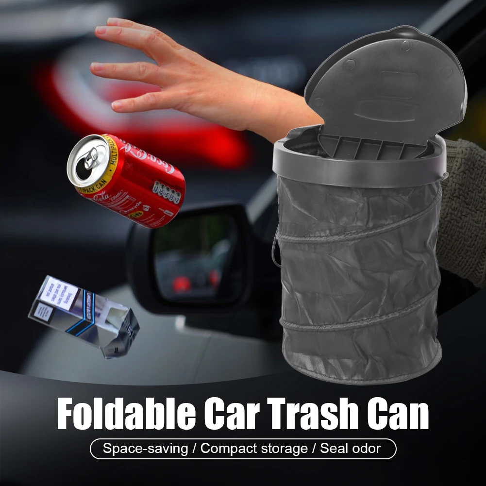 

2023 New Upgrade Folding Trash Can Car Storage Basket With Lid Rubbish Container Waste Organizer Holder Auto Interior Organizer