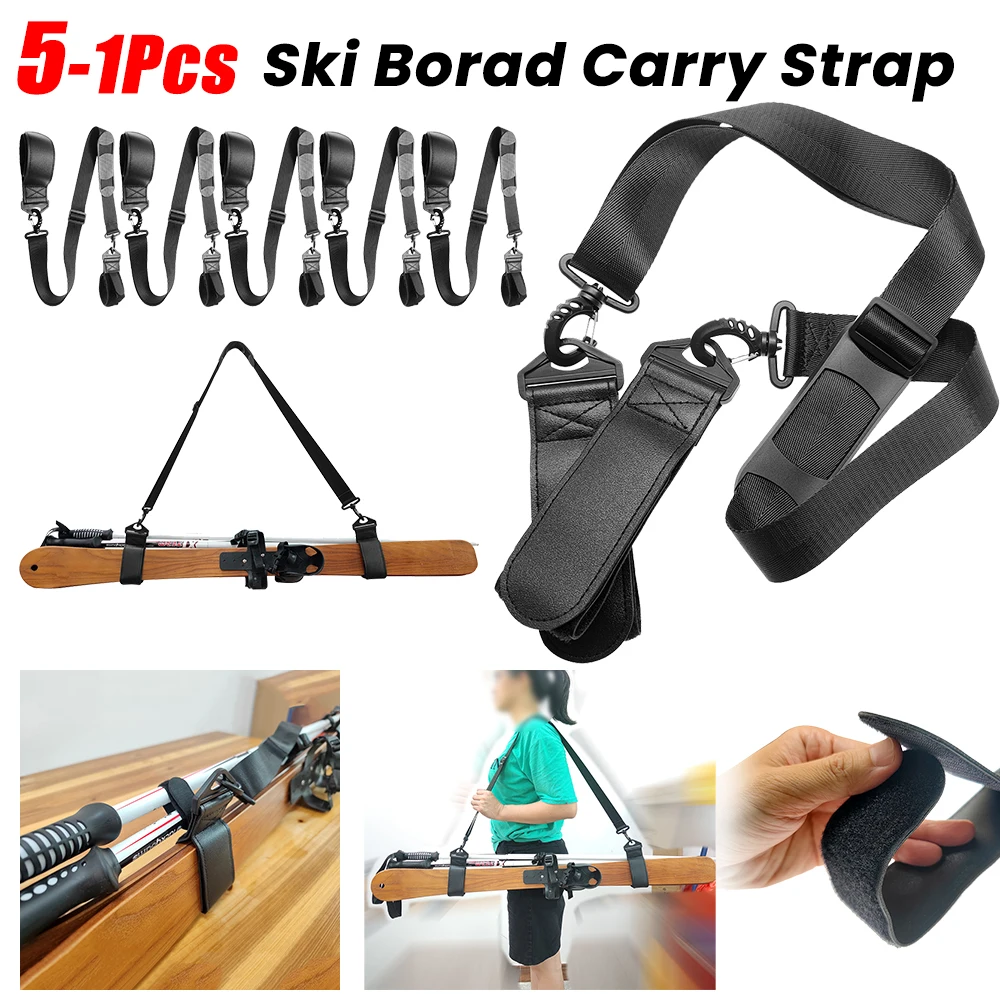 1-5PCS Portable Ski Borad Carry Strap Adjustable Skiing Pole Shoulder Hand Carrier Leash Outdoor Sports Skiing Accessories