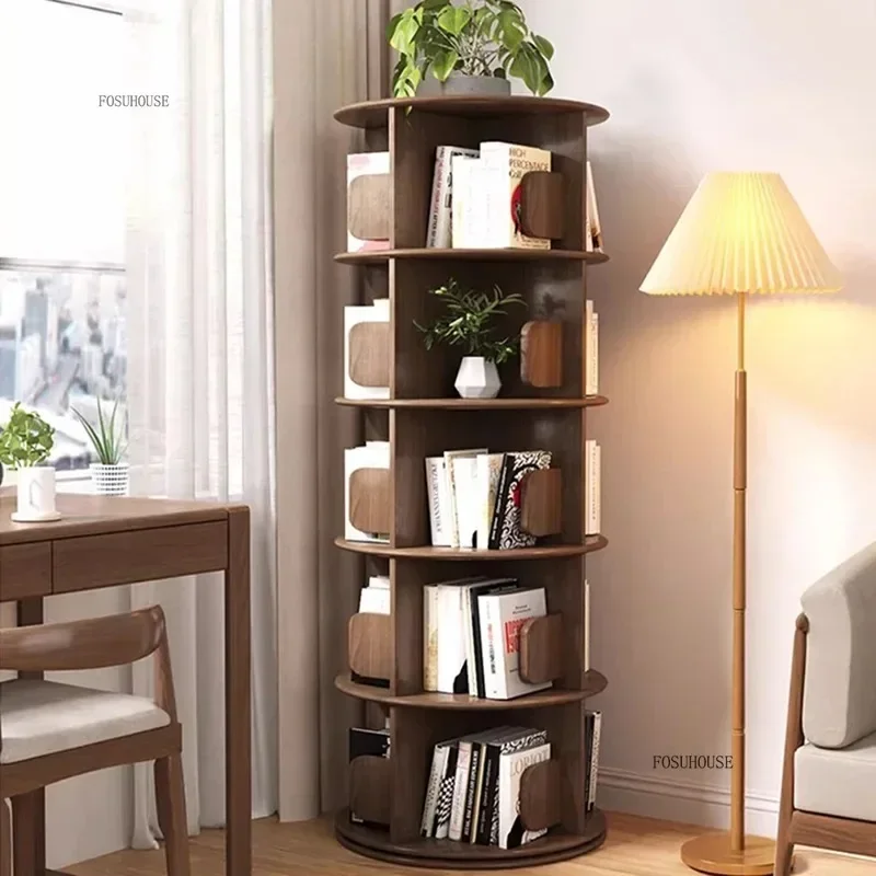 Modern Wooden Rotating Bookshelf 360 Cabinet Floor Rack Library Home Living Room Furniture Multi-layer Children's Bookcase