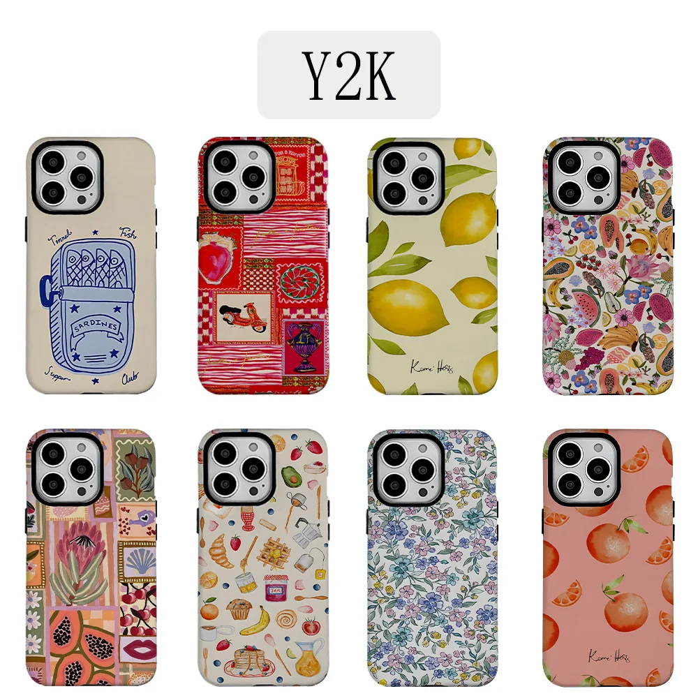 Coque de téléphone de luxe style Y2K motif citron pour iPhone 17 16e X XS XR XSMAX 7 8 Air Pro Max Plus, double couche de luxe
