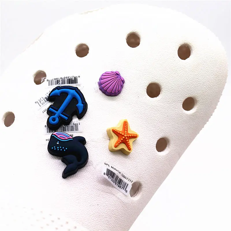 Novelty Cute Whale Shoe Charms Accessories Shell Starfish Anchor Shoe Buckle Decoration for Kids X-mas Party Gifts