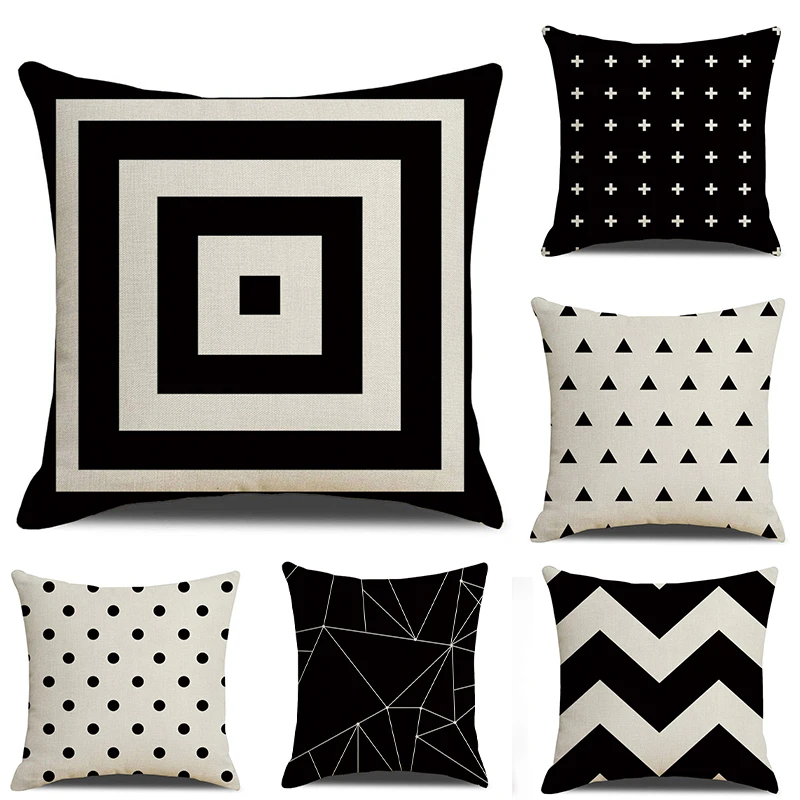 18x18Inch2pcsPairOutdoorCouchSofaPillowCasesGeometricBlack