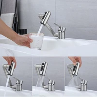 ก๊อกน้ำอ่างล้างหน้าแบบโมเดิร์น หมุนได้ พับได้ 3 โหมดการใช้งาน น้ำเย็น/น้ำร้อน ก๊อกน้ำติดตั้งบนเคาน์เตอร์ สแตนเลส 5