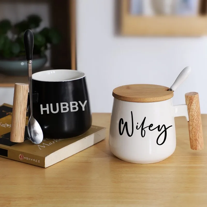 Фото Керамическая кофейная кружка Wifey/Hubby для дома и офиса, чашка для воды для пары, Креативные Свадебные подарки, свадебное украшение, свадебный душ №5