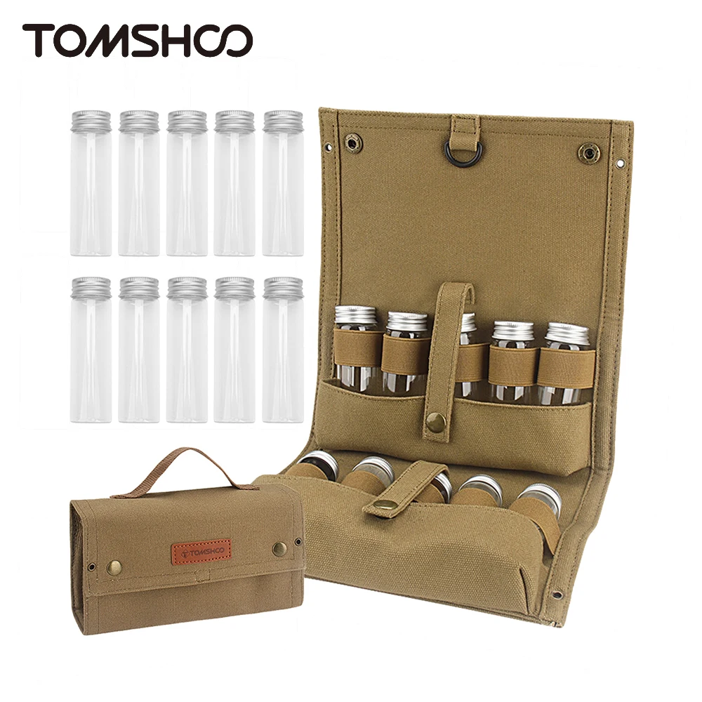 Tomshoo Durable BBQ Spice Storage Bag 10 Bottles Outdoor Camping Portable Picnic Barbecue Seasoning Spice Bottle Storage Bag