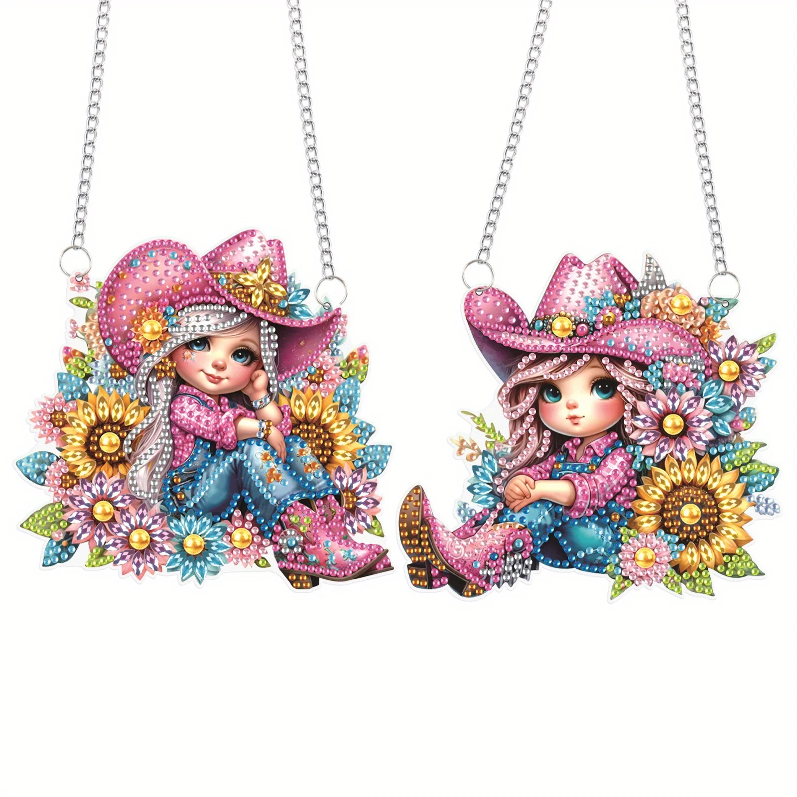 2Pcs Beautiful girls Hanging Diamond Craft Painting Kit for Adult Beginner,Special shape Diamond Art Painting Window Decoration