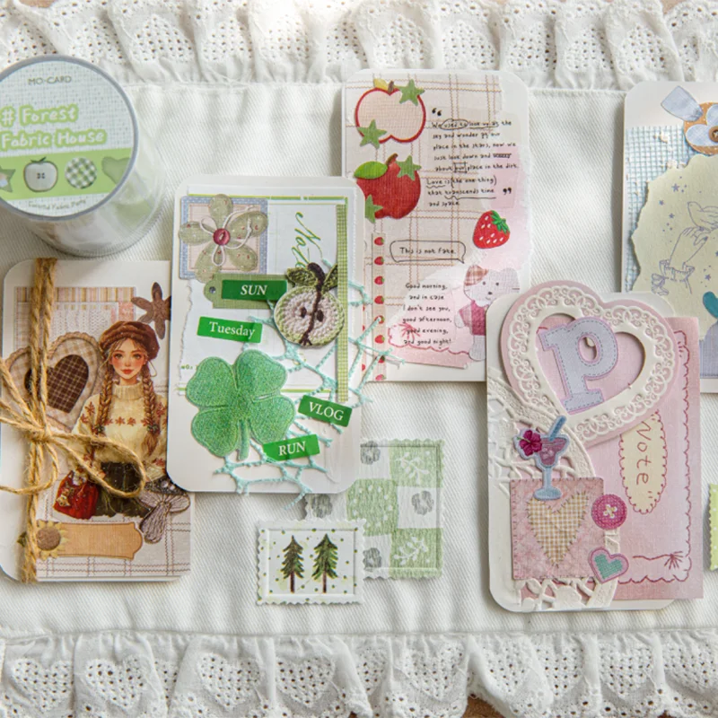 3롤 컬러풀 패브릭 파티 시리즈 패브릭 텍스처 다이컷 테이프 200cm 플래너 장식 스티커 저널 콜라주 재료