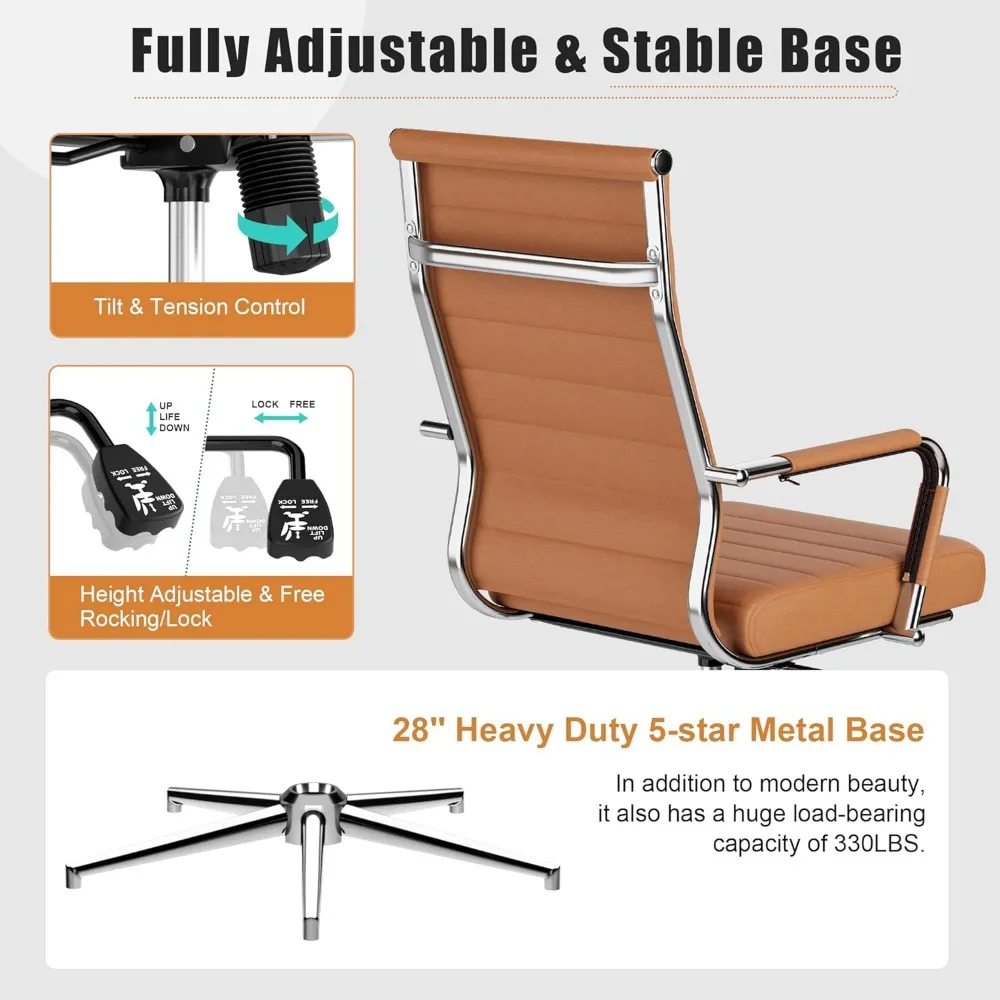 Office Desk Chair, Ergonomic Leather Modern Conference Room Chairs, Executive Ribbed Height Adjustable Swivel Rolling Chair 6