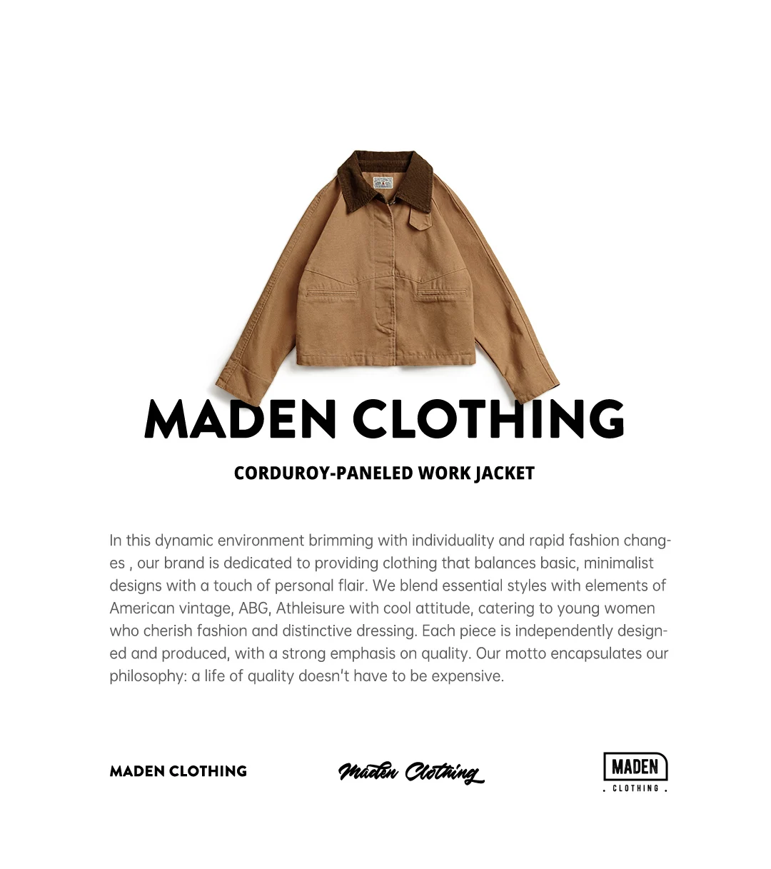 Maden Retro Khaki Corduroy Collar Jacket - main image