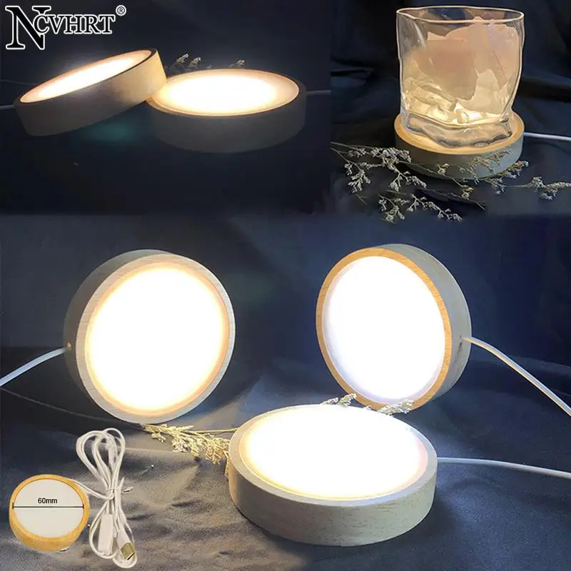 1Pcs Round Wooden LED Light Dispaly Base Night Light Holder Decorative