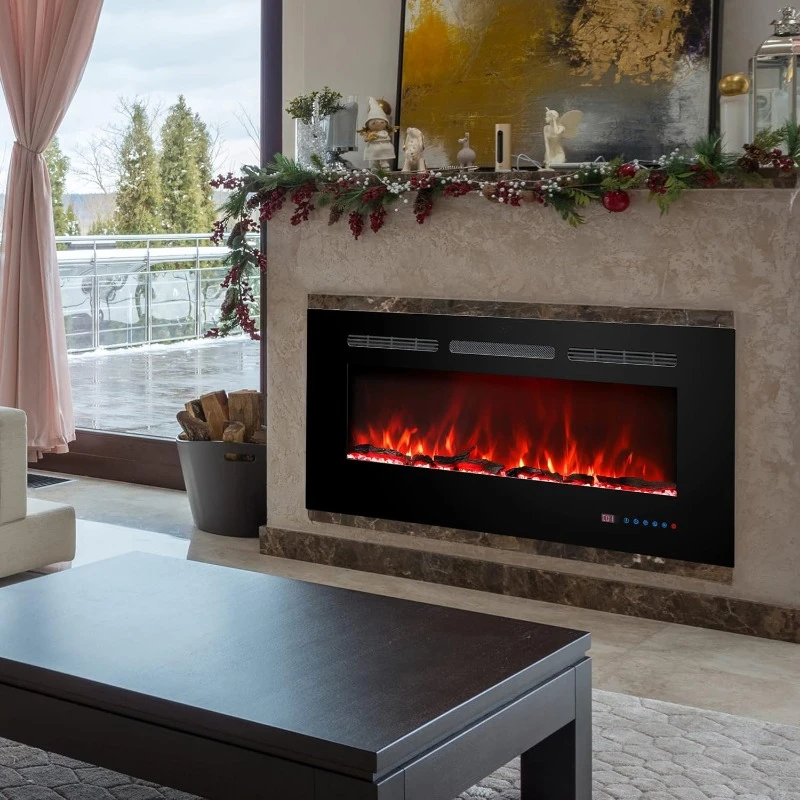 60" Electric Fireplace Inserts Insert & Wall Mount Fireplace Heaters Linear Fireplaces with Thermostat Logs & Crystal Fireplaces 2