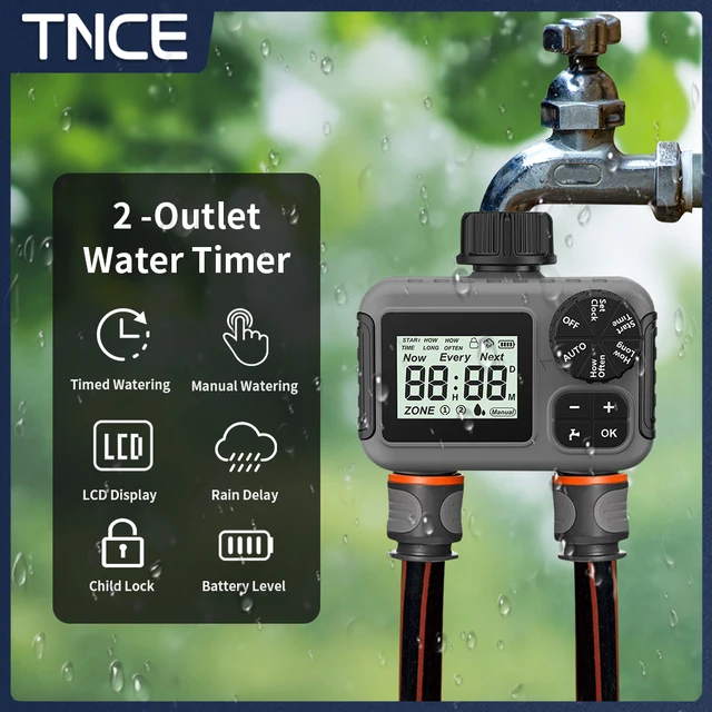 TNCE – minuterie d'arrosage 1/2 voies, système d'arrosage Programmable pour jardin, contrôleur d'irrigation pour systèmes d'égouttement de pelouse et de cour IPX5 1