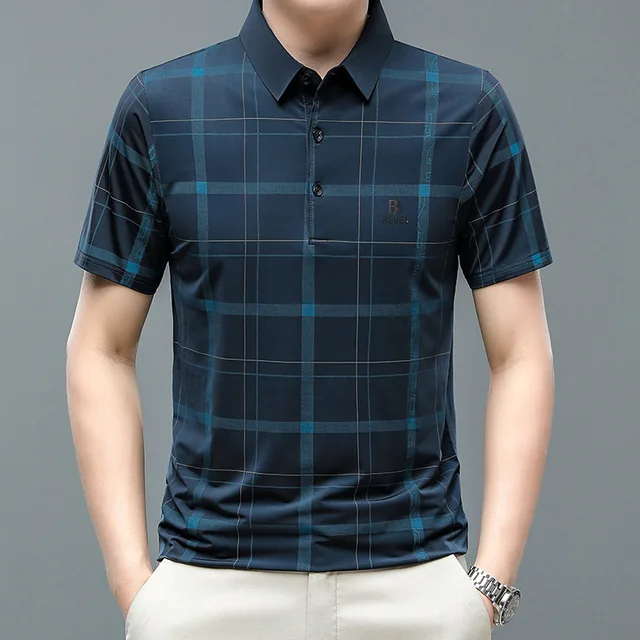 Рубашка-поло мужская летняя новая свободная модная футболка Мужская модная брендовая быстросохнущая мужская рубашка-поло с воротником 1