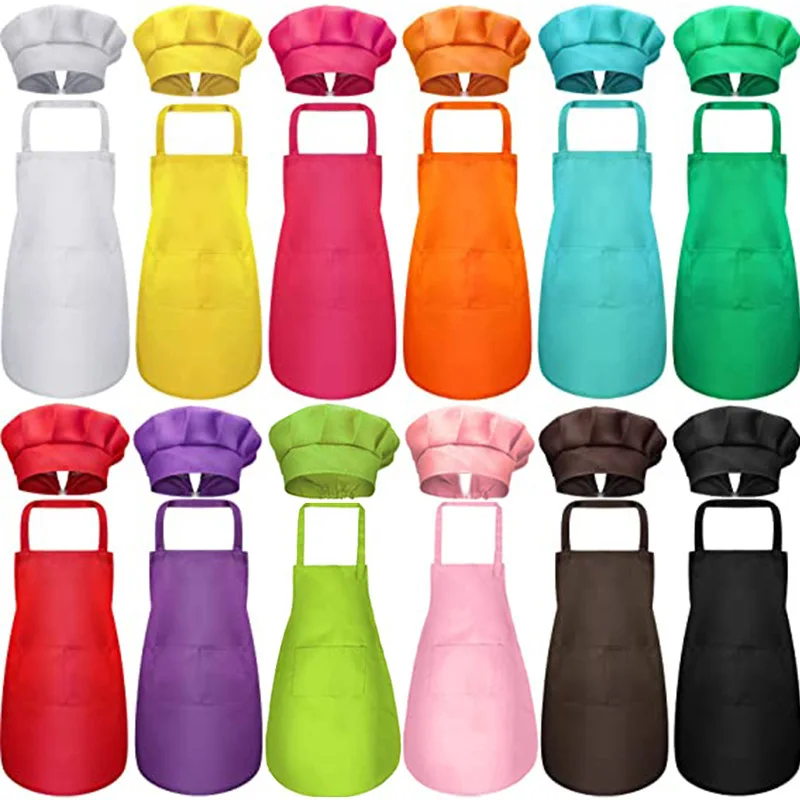 Cheap Wholesale Children Adult Parent-child Chef Apron Painting Cooking Class Suit Apron and Chef Hat in Stock 3