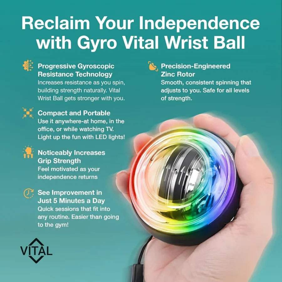 Vital Wrist Ball Exerciser Gyro Ball Hand Gyroscopic Wrist Strengthener & Forearm Trainer with Zinc Rotor Grip Strength Training