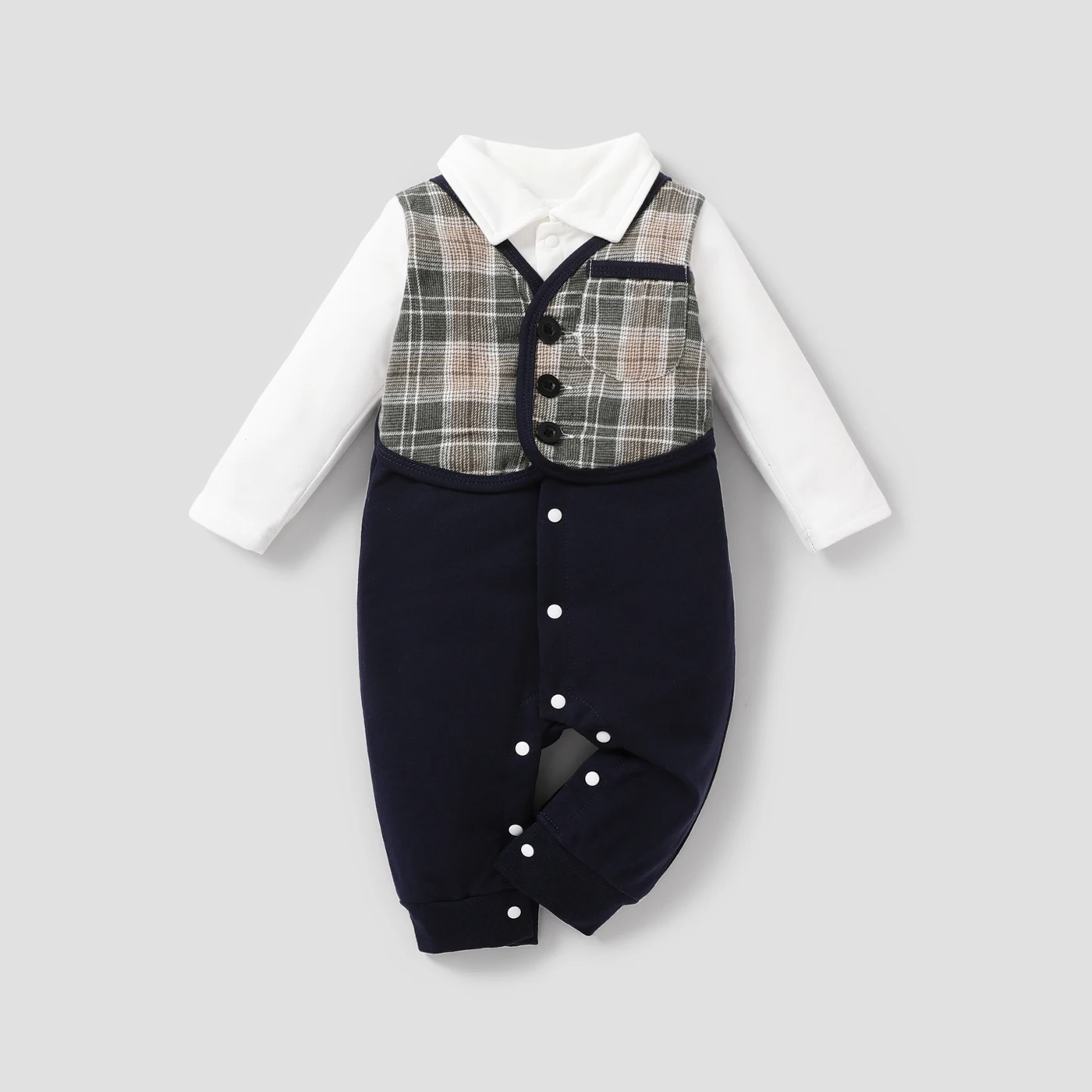 

PatPat Baby Boy Classic Grid Long Sleeve Jumpsuit