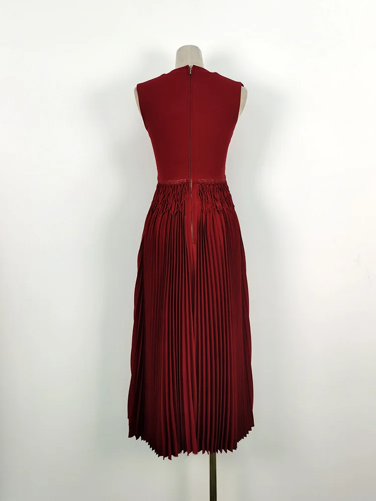 Eshin Sleeveless Solid Color V Neck Hand Made High Quality High Waist Party Dress For Women 2024 Summer Fashion Female TH6794 - view