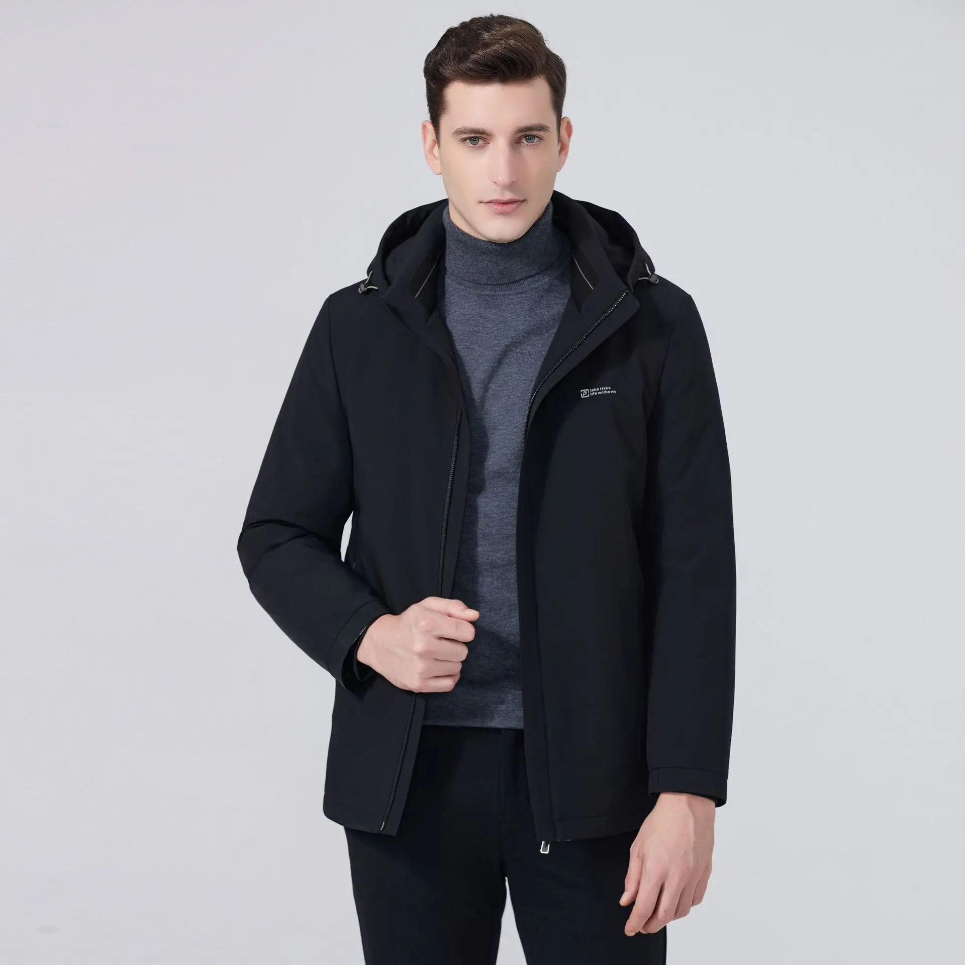 

2023 New Winter New Living Surface White Goose Down Removable Liner Business Casual Down Jacket Male Coat Long Padding Jackets