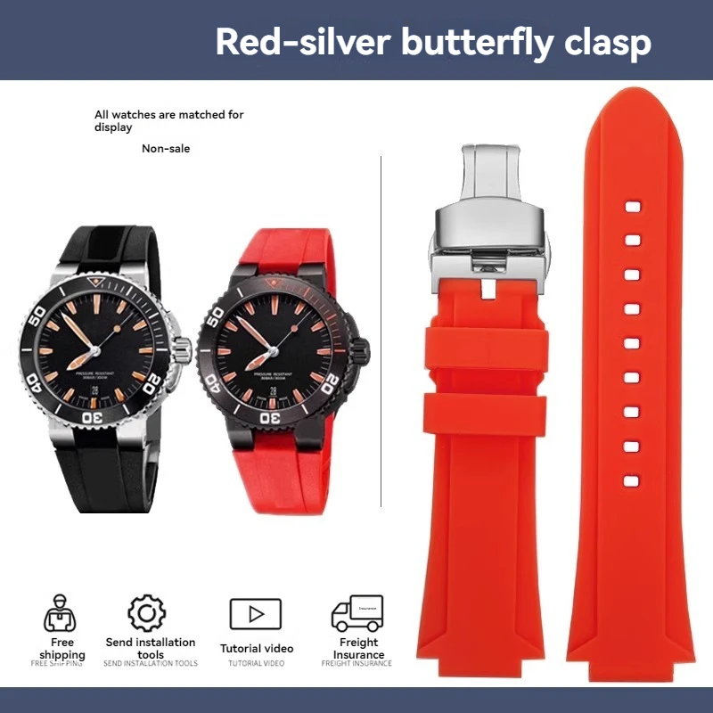 thumbnail image 1 of Correa de reloj de silicona para hombre Oris 7730 7740 Diving Series Sports, resistente al agua, con salientes de 24 x 12 mm, color negro, naranja y azul, 1 of 5