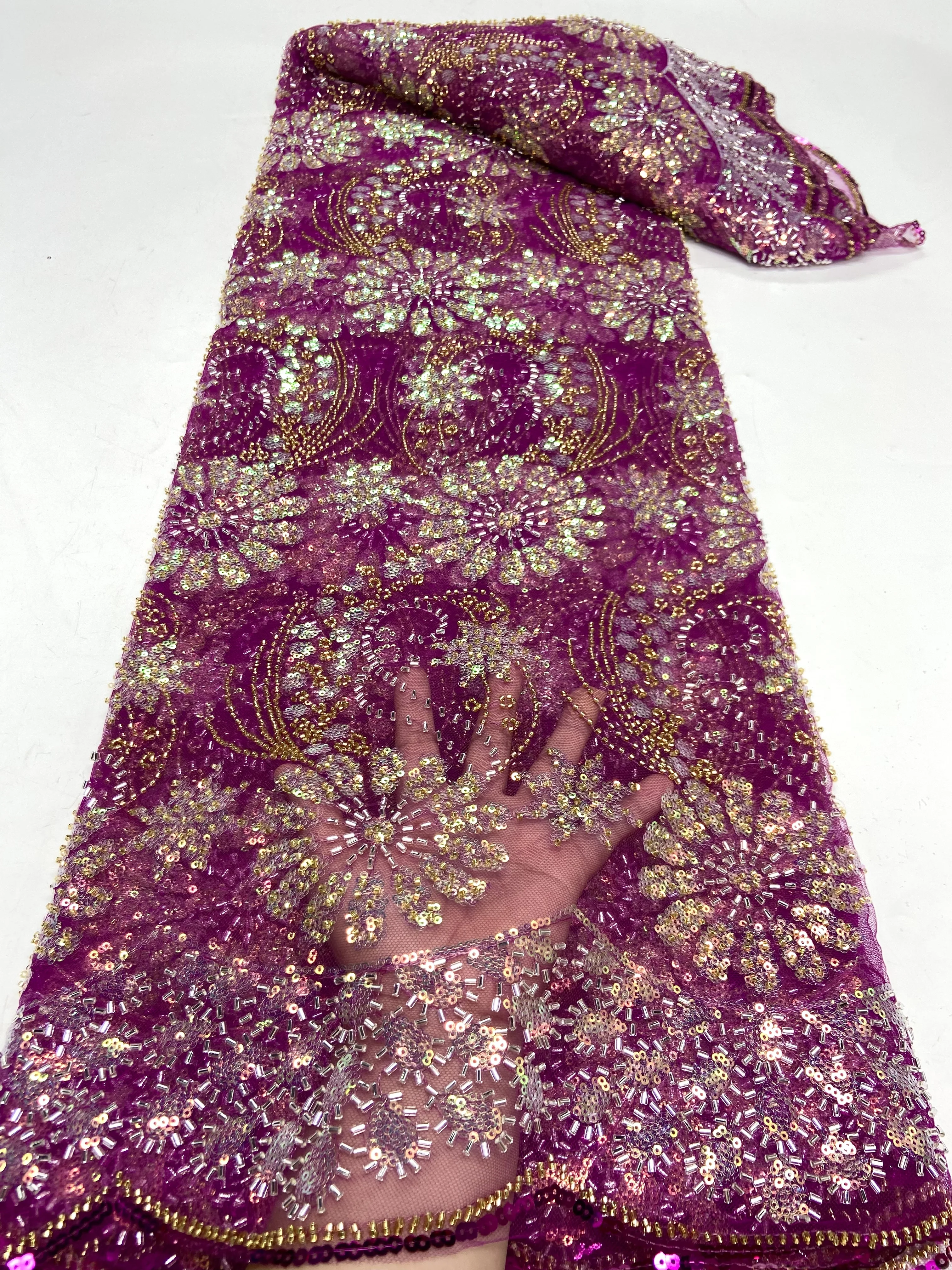 

Latest African Lace Fabric 2023 High Quality French Velvet Lace Fabric With Sequins Lace Fabric For Wedding Party Sewing