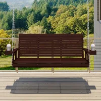 Front Porch Swing,  Wooden Upgraded 3 Person Seat Bench Swing Hanging Chair with Cup Holders 1