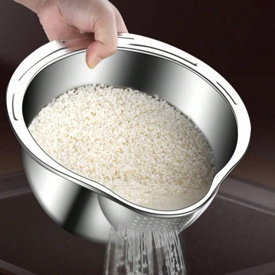 Rice Vegetable Washing Basket Strainer Stainless Steel Bowl Tray Wash Basin Accessories Drain Basket for Kitchen 3