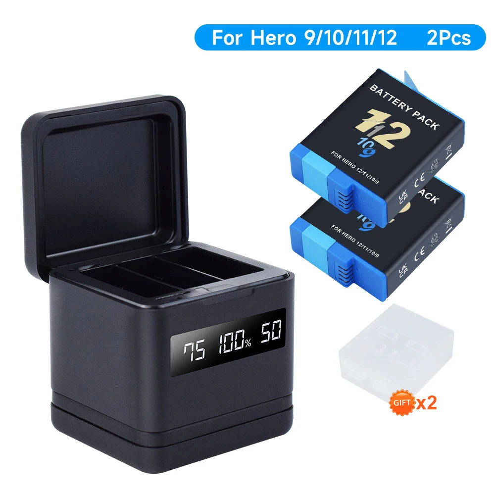 High-Capacity 2000mAh Battery with LCD Display 3-Slot Charger & Type-C Port