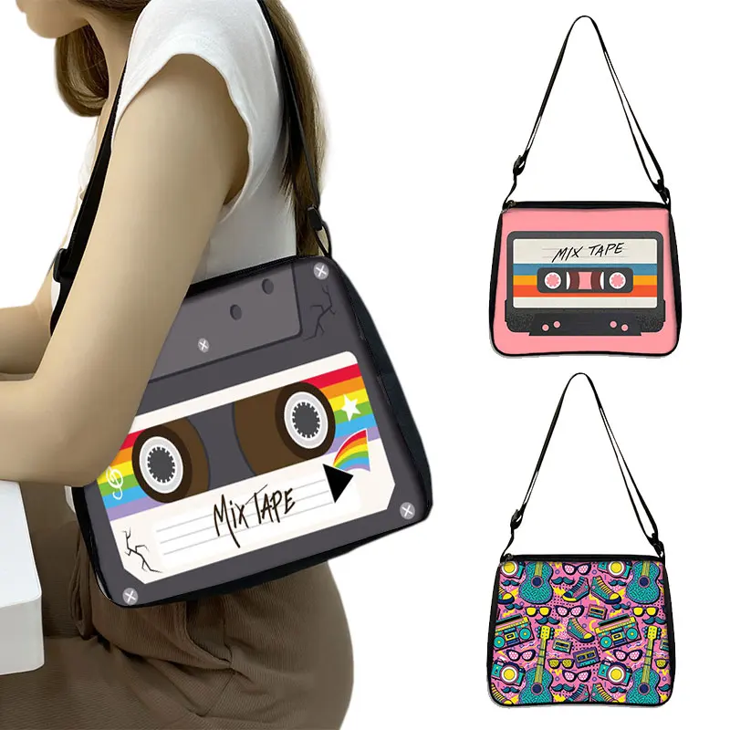 

Cassette Tape Recorder Printing Handbag Back To 80s 90s Women Shoulder Bags for Travel Underarm Leisure Adjustable Crossbody Bag