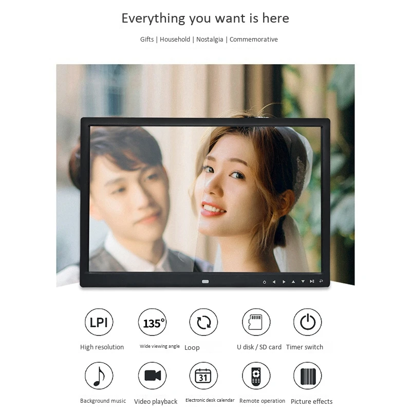 디지털 액자 다기능 HD 1280X800, 프레스 단추 포함, 전자 사진 앨범, 미국 플러그, 2X, 12 인치