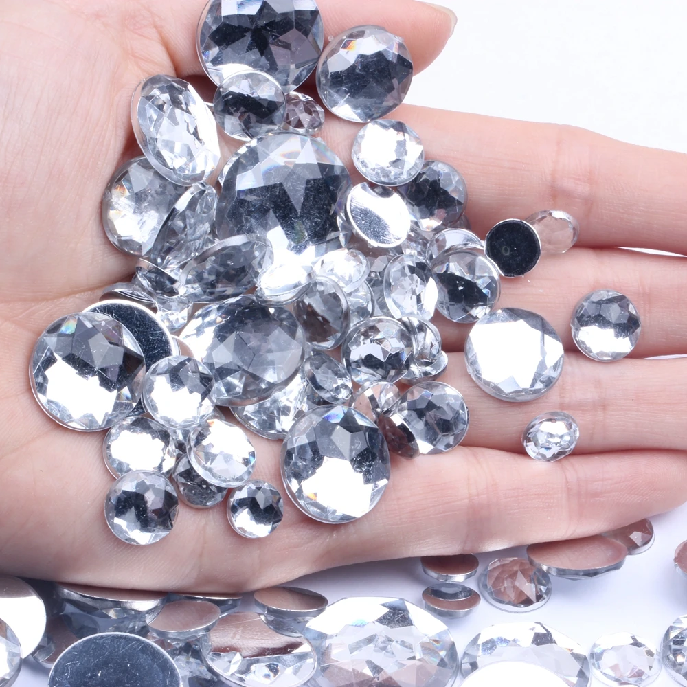 

Acrylic Rhinestones Round Faceted 8mm-25mm Crystal Color Flatback Glue On Beads DIY Crafts Scrapbooking Decorations