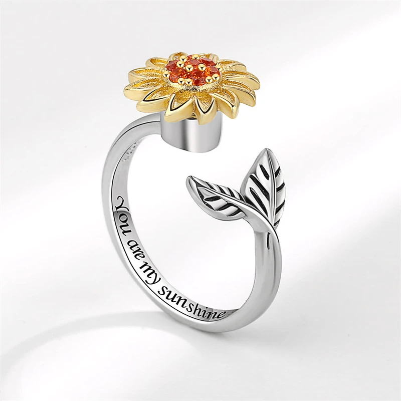 WYEAIIR Rotatable Reduce Pressure Sunflower Gold Art 925 Sterling Silver Resizable Opening Ring For Women Luxury Jewelry 3