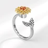 WYEAIIR Rotatable Reduce Pressure Sunflower Gold Art 925 Sterling Silver Resizable Opening Ring For Women Luxury Jewelry 3