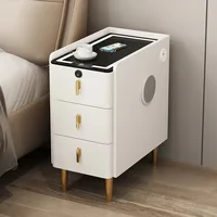 Nordic Style Intelligent Solid Wood Bedside Table Faux Leather 3 Drawers Nightstands with Wireless Charging Side Storage Cabinet 3