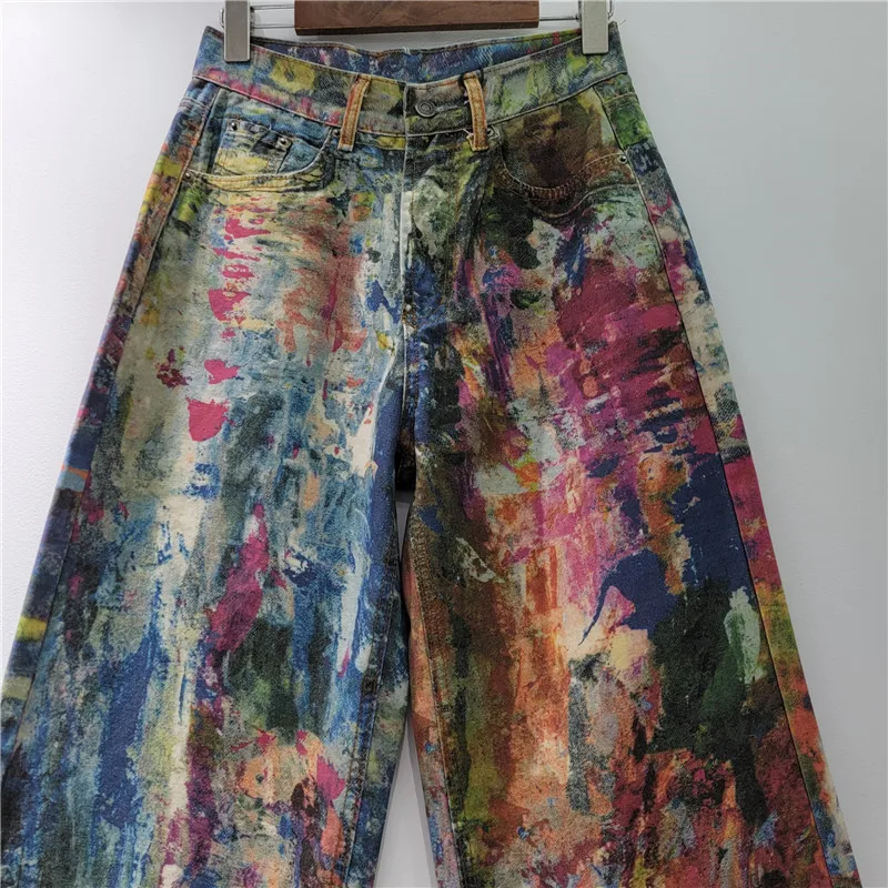 YEAE color printing ink splashing palette jeans women's new street design graffiti personalized trousers 3