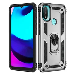 Rugged Shockproof Magnetic Car Holder Ring Case with Protective Back Cover for Motorola Moto E Series (Silver)
