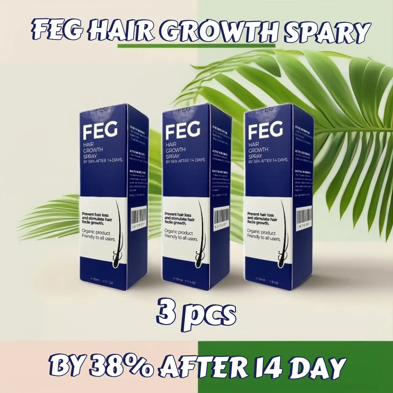 

FEG hair regrowth spray Anti Hair Loss Hair Growth Treatment Oil For Thicker Long Hair -50ML X3PCS